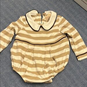 EUC The Beaufort Bonnet Company Tan and Cream Striped Bubble